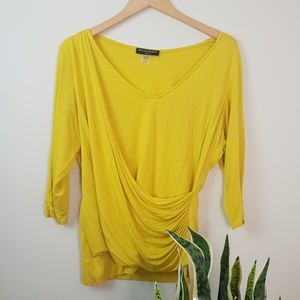 Vintage Long Sleeve Yellow Ruching Bright Yellow